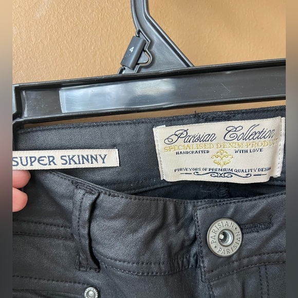 Parisian Collection Women’s Black Coated Skinny Jeans Size 1 Y2K Goth Emo Grunge - Picture 2 of 4